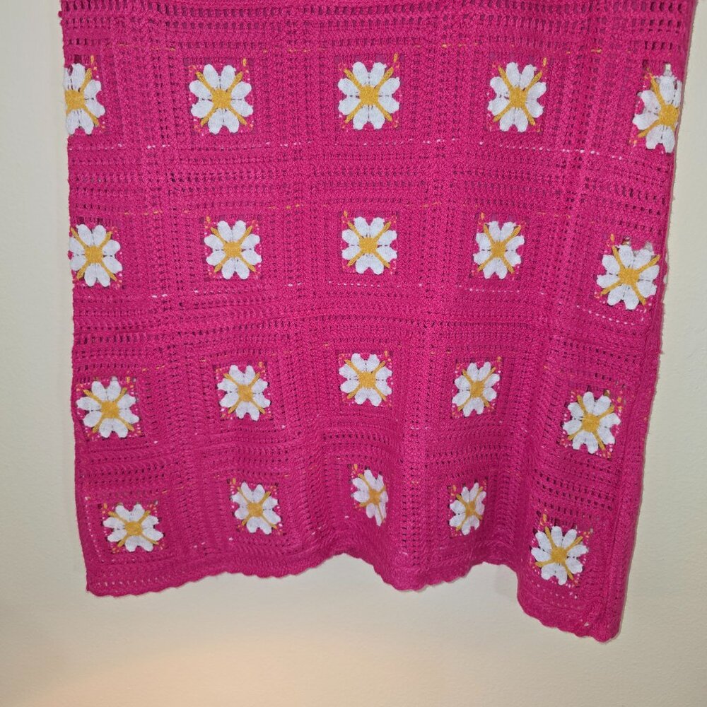 KIngs Road Pink Crochet Lined Dress SL Square Neck Large NWT - Picture 8 of 16